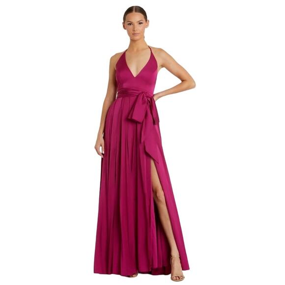 MAC DUGGAL Dress Size 2 Evening Gown NEW Fuchsia Charmeuse Halter Strap Flaw - Picture 1 of 10